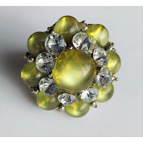 Flower Fashion Adjustable Rings Lot of 3 Rhinestone Faux Pearl Green Silver Tone - Picture 3 of 11